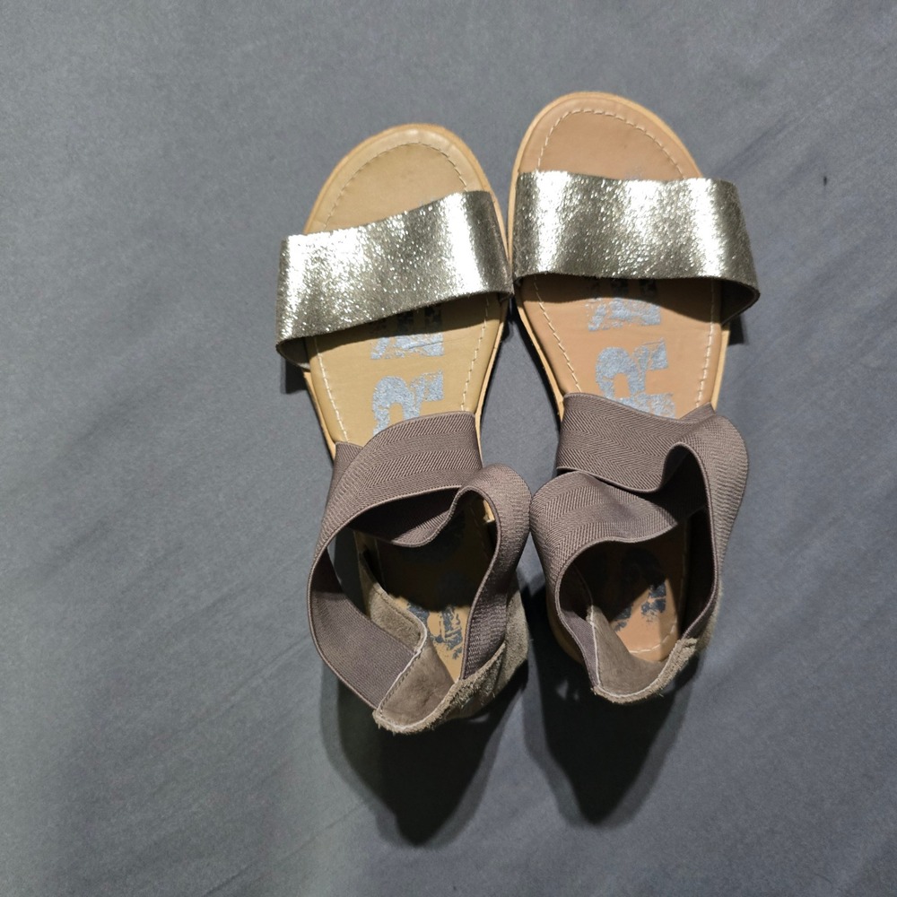 Sorel Ella Sandals Womens 6 Gold Metallic Elastic Ankle Strap NL3536-240